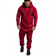 Mens Hooded Jumpsuit Sweatshirt Zipper One Piece Winter Hoodies Casual Playsuit*