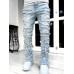 Tassels Straight Fit Jeans Men's Casual Medium Stretch Street Style Denim Pants