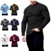 Mens Long Sleeve Button Shirt Solid Color Stand Collar Slim Fit T Shirts Tops