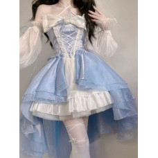 Princess Party Dress Lolita Dress Bow Flower Lace Mesh  Fairy Elegant LongDress 