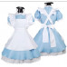 Alice in Wonderland Costume Waitress Uniform Maid Blue Dress Halloween Cosplay